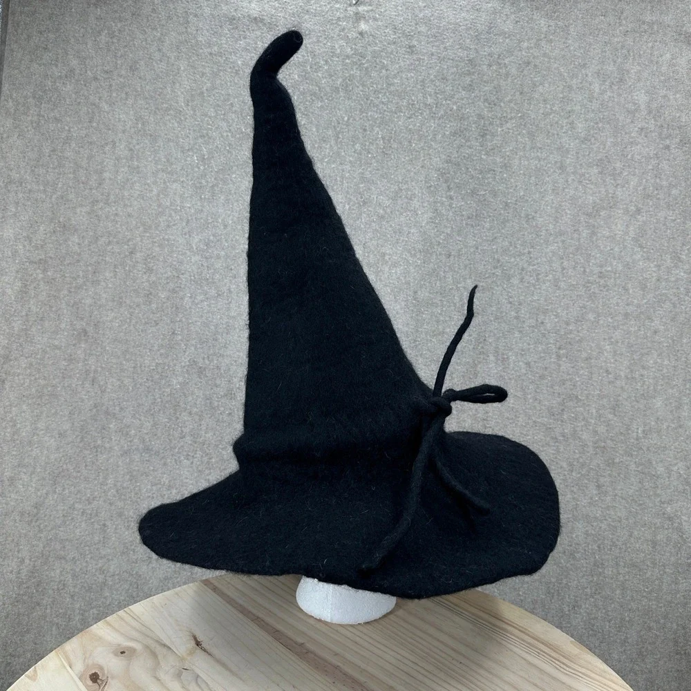 One of a Kind Wool Witch Hat One Size Black Felted Wool Pointed Whimsigoth